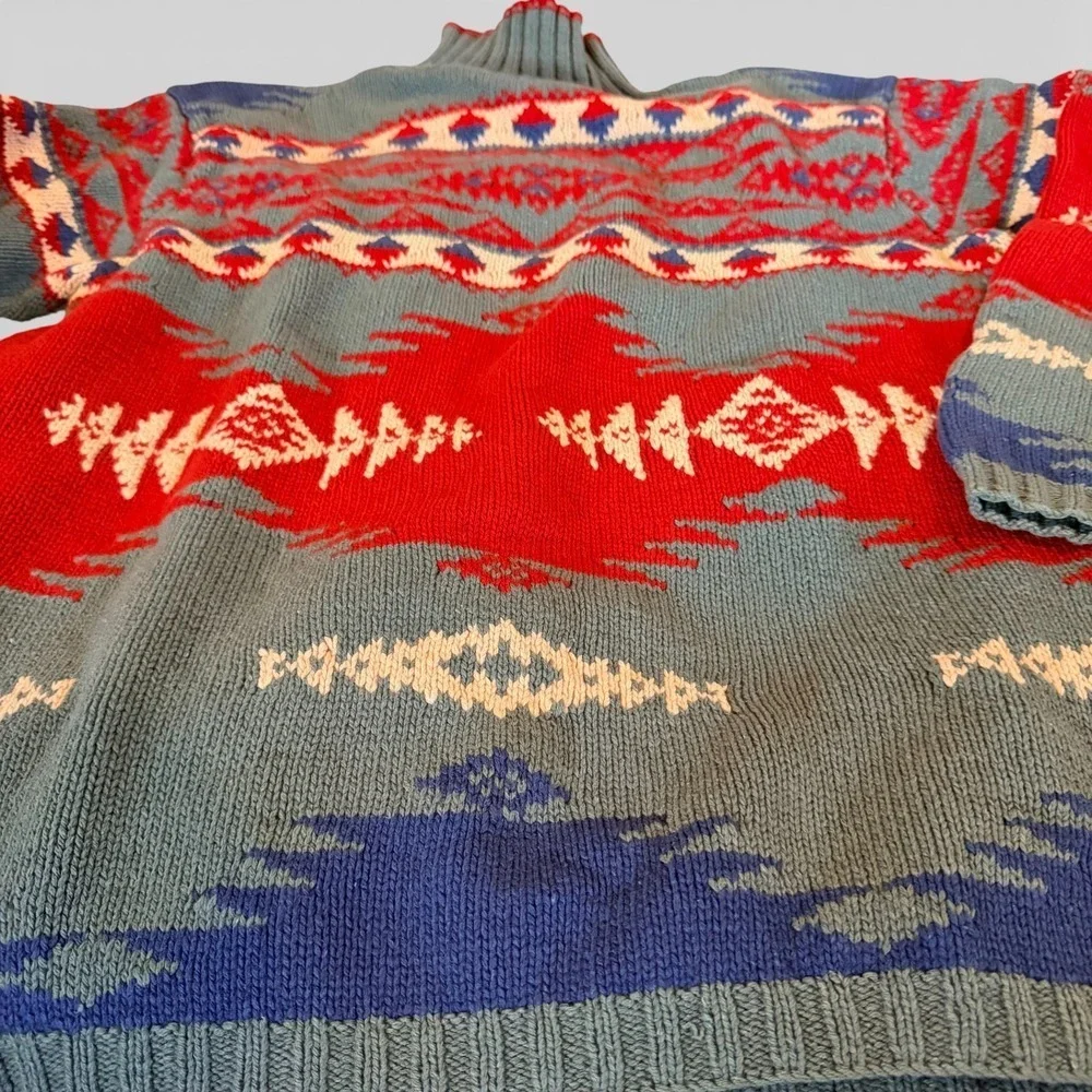 RALPH LAUREN COUNTRY Vintage Hand Knit Southwestern Wool‎ Turtleneck Sweater L